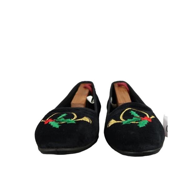 New York Lites Shoes Womens 8 Slippers Velvet Embroidered Horn Holly Black Flats - Picture 3 of 16